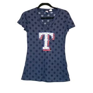 Texas Rangers Navy Polka Dot V Neck Tee Shirt